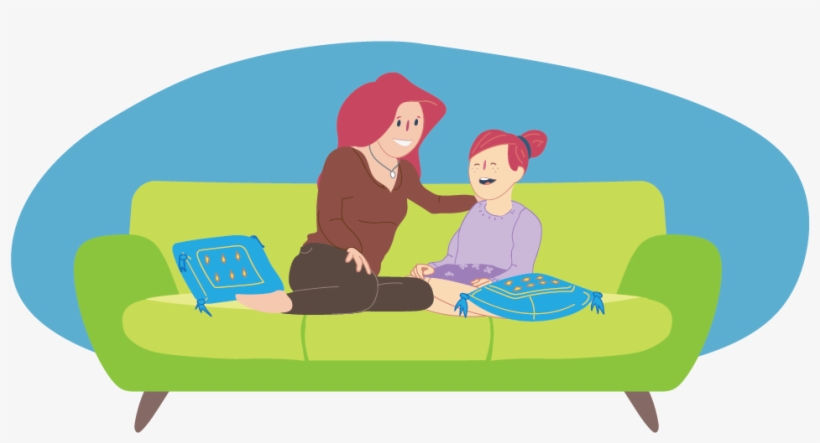 Girl And Parent Sitting Together On Couch And Talking - Kids Helpline, transparent png download