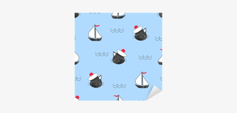 Seamless Marine Pattern With Cat Sailor And Ships - Sailor, transparent png download