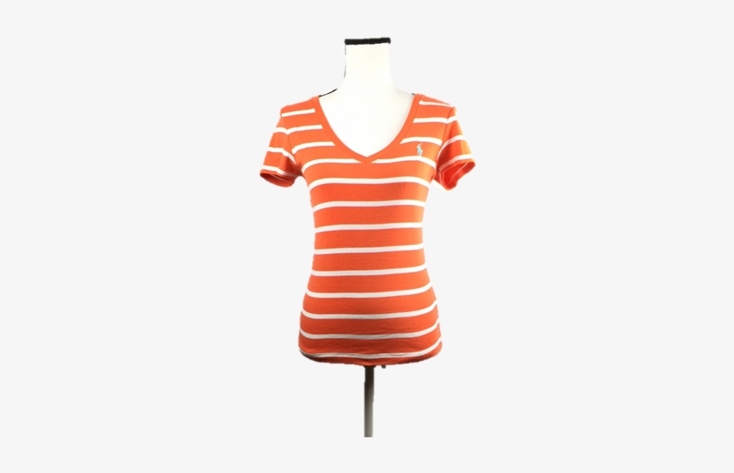 Ralph Lauren Orange & White Striped V-neck Tee Shirt - Dress, transparent png download