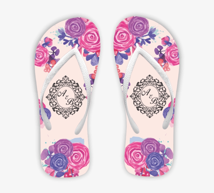 Chinelo Casamento Rosa Floral Com Monograma - Flip-flops, transparent png download