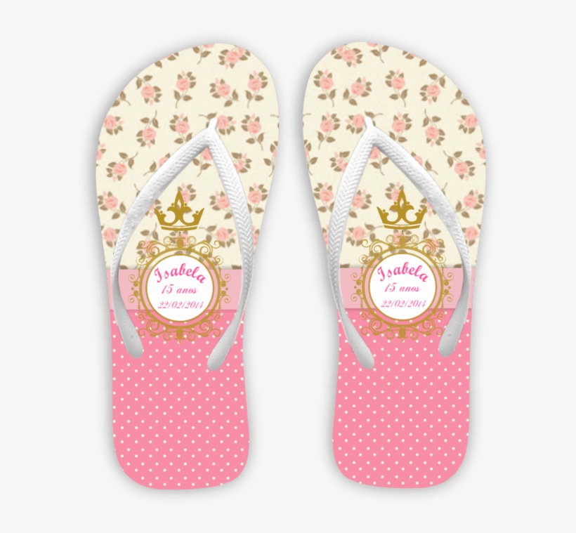 Chinelo 15 Anos Floral Com Bolinhas E Monograma - Flip-flops, transparent png download