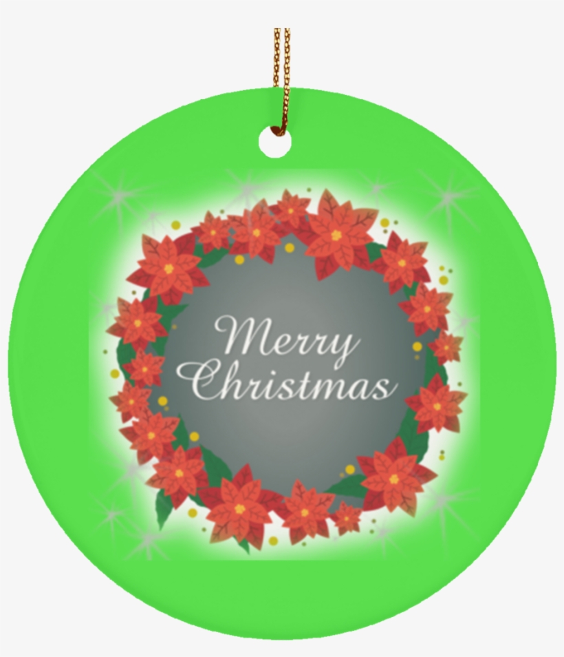 Ceramic Christmas Tree Ornaments - Merry Christmas-poinsettias-ribbons-custom Card, transparent png download