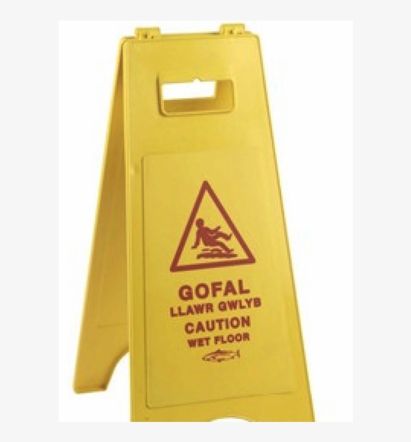 Caution Wet Floor Sign Welsh - Caution Wet Floor Sign, transparent png download