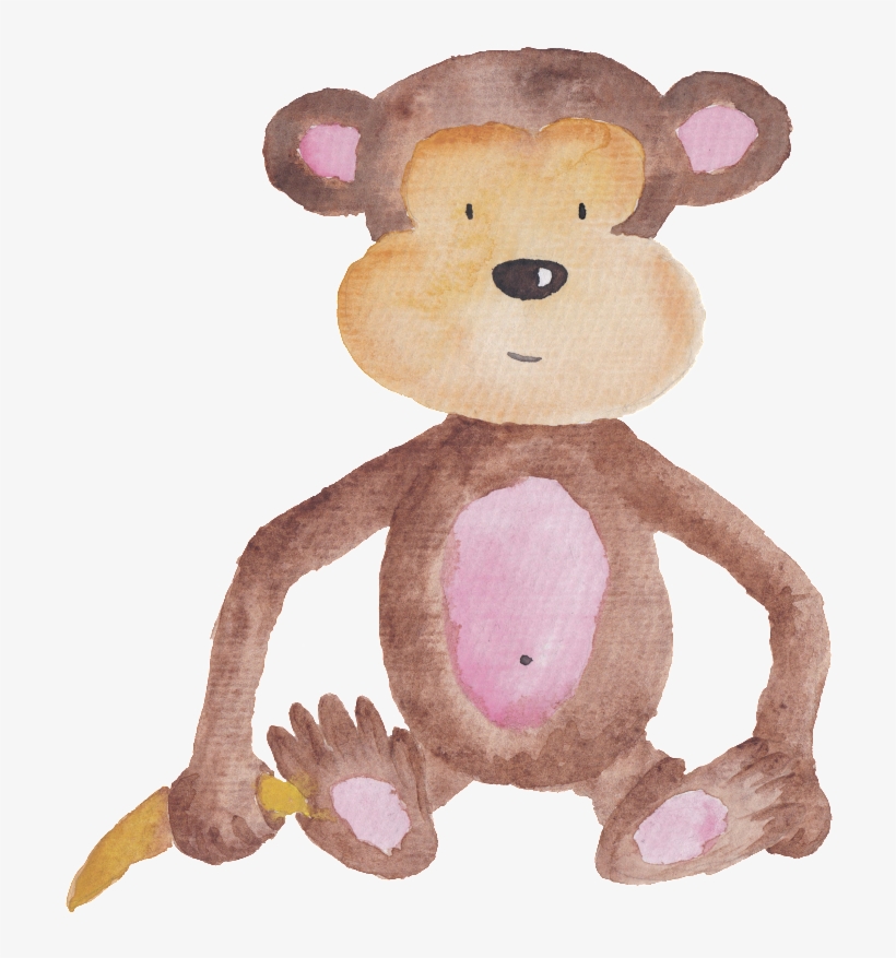 Brown Hand Painted Monkey Cute Animal Transparent - Watercolor Baby Animal Nursery Prints, transparent png download