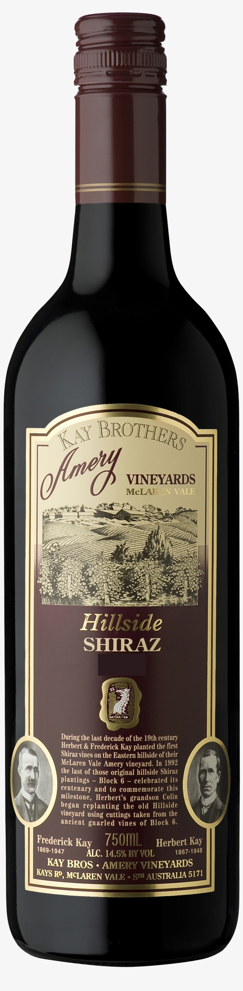 Bottle Image - Kay Brothers Hillside Shiraz, transparent png download