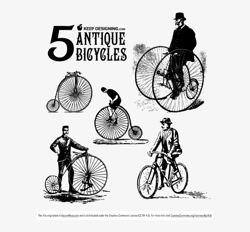 Antique Bicycle Vector Art Free Download - Retro Bicycle Vector Free, transparent png download