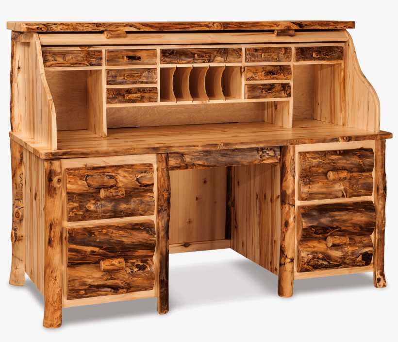 Rustic Log Roll Top Desk - Rolltop Desk, transparent png download