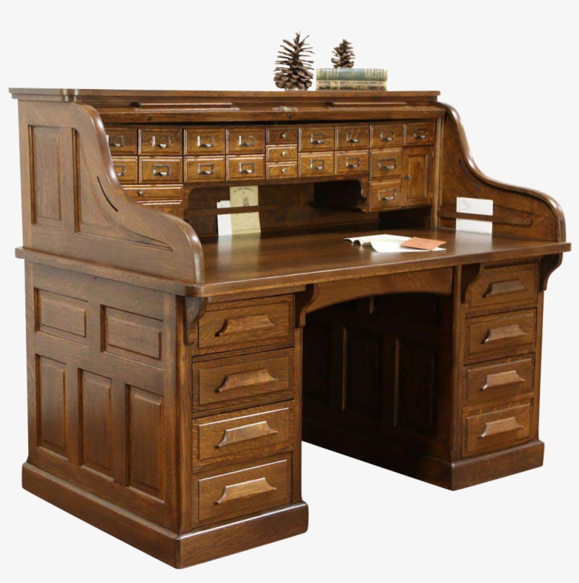 Raised Panel 1900 Antique Quarter Sawn Oak S Roll Top - Rolltop Desk, transparent png download