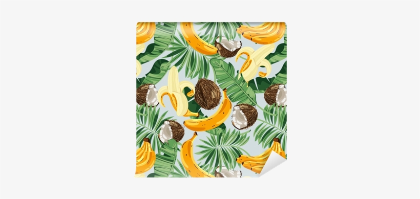 Seamless Pattern With Banana Leaves, Bananas And Coconuts - Banana, transparent png download