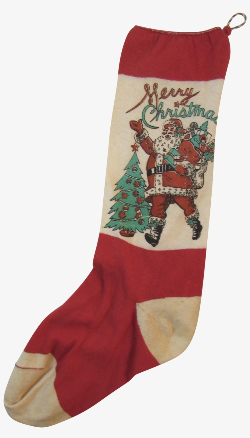 Red & White Christmas Sock Stocking Santa Tree And - Sock, transparent png download