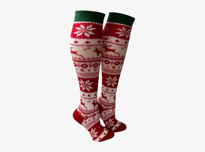 Knee High Boot Socks Christmas Design Reindeer & Snowflakes - Sock, transparent png download