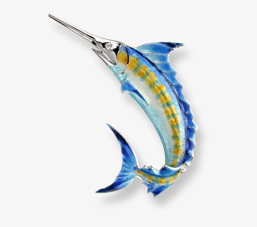 Nicole Barr Designs Sterling Silver Blue Marlin Brooch-blue - Vitreous Enamel, transparent png download
