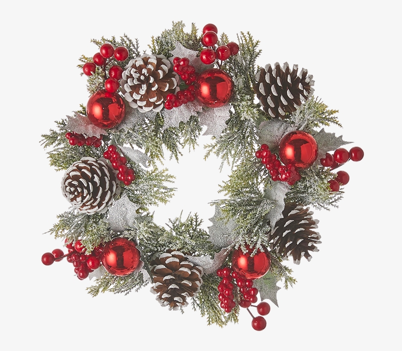 Wreath Green With Cones, Berries And Red Baubles, 30cm - Wreath, transparent png download