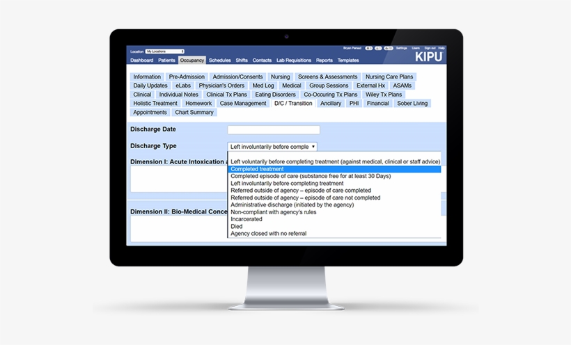 Easily Select The Discharge Type From The Drop Down - Kipu Emr Treatment Plans, transparent png download