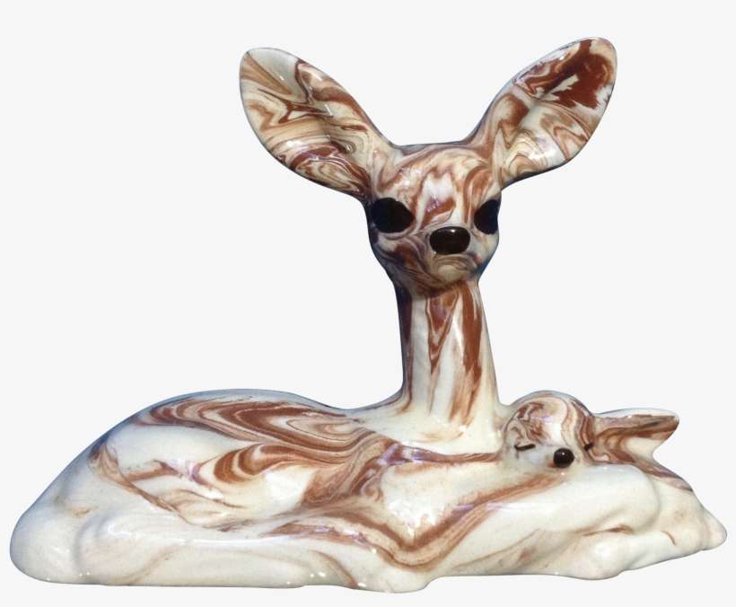 Vintage Deer & Fawn Brown & White Swirl Design Hand - Painting, transparent png download