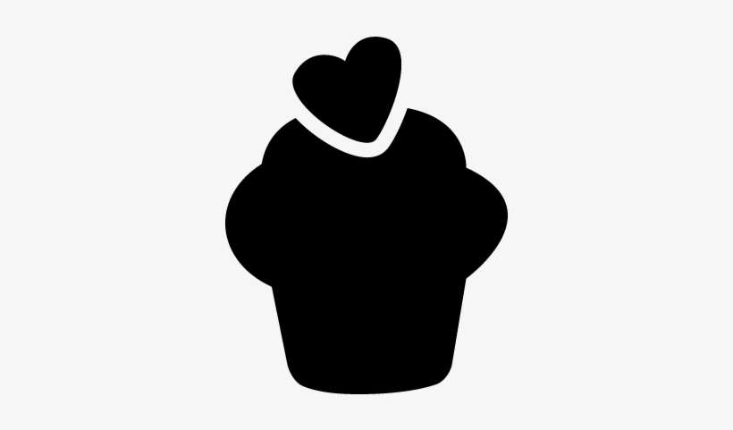 Cupcake Black Silhouette With A Heart On Top Vector - Cupcake Silhouette Vector Png, transparent png download