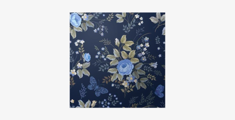 Póster Patrón Floral Transparente Con Rosas Azules - Carta Da Parati Sfondo Blu Floreale, transparent png download
