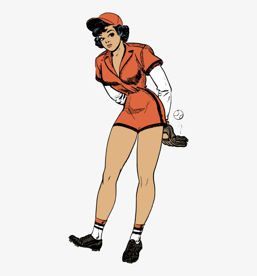 Baseball Player Free To Use Clip Art - Vintage Baseball Girl Art, transparent png download