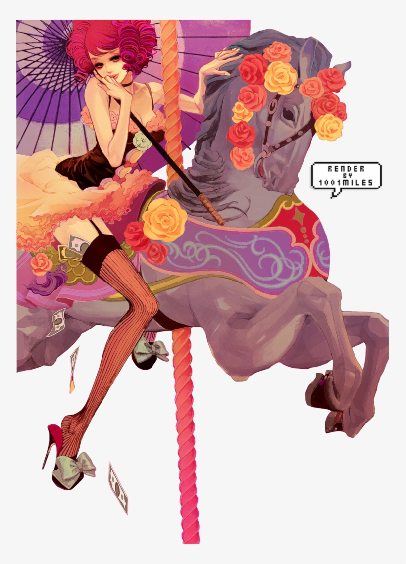 Pin Up And Cartoon Girls - Manga Fille Cheveux Sur Cheval, transparent png download