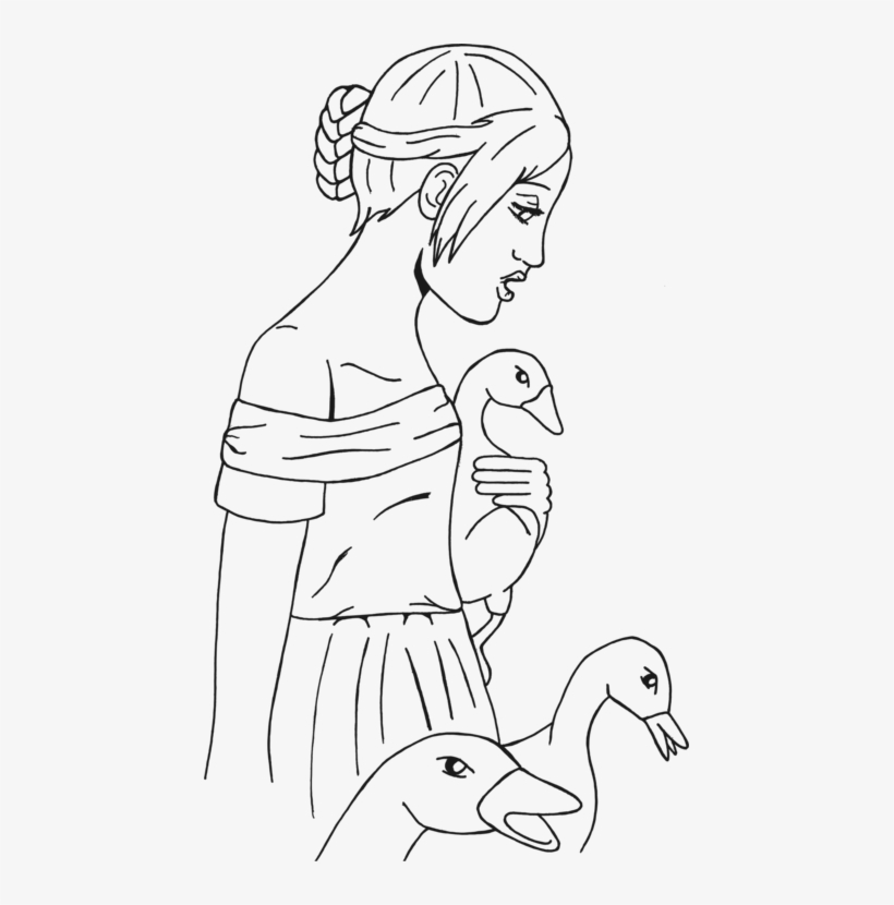 Duck Goose Bird Homo Sapiens Drawing - Drawing Pictures Village Girls With Duck, transparent png download
