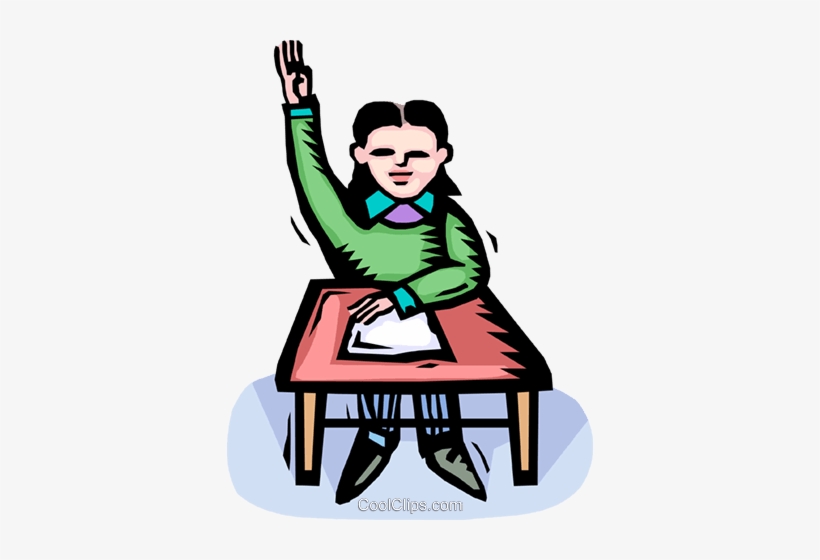 Estudiante Levantando Su Mano Libres De Derechos Ilustraciones - Cartoon Girl With Hand Up, transparent png download