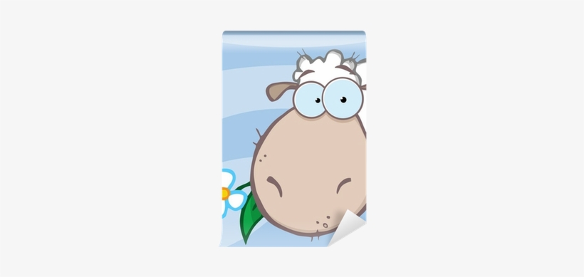 Sheep Head Cartoon Character Carrying A Flower In Its - Cartoon Sheep, transparent png download