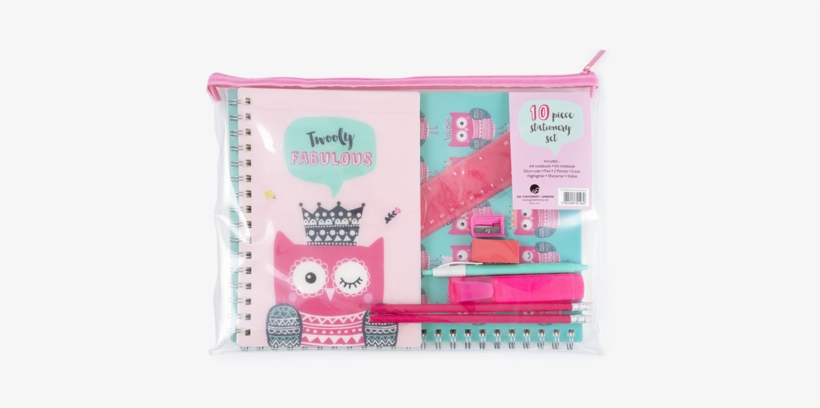 10 Piece Stationery Set - Pink Owls Complete Back To School Stationery Set, transparent png download