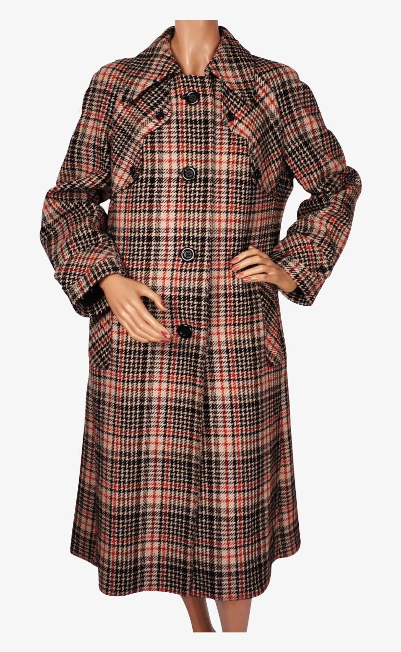 Vintage 1970s Ladies Tweed Coat Check Pattern Trench - Plaid, transparent png download