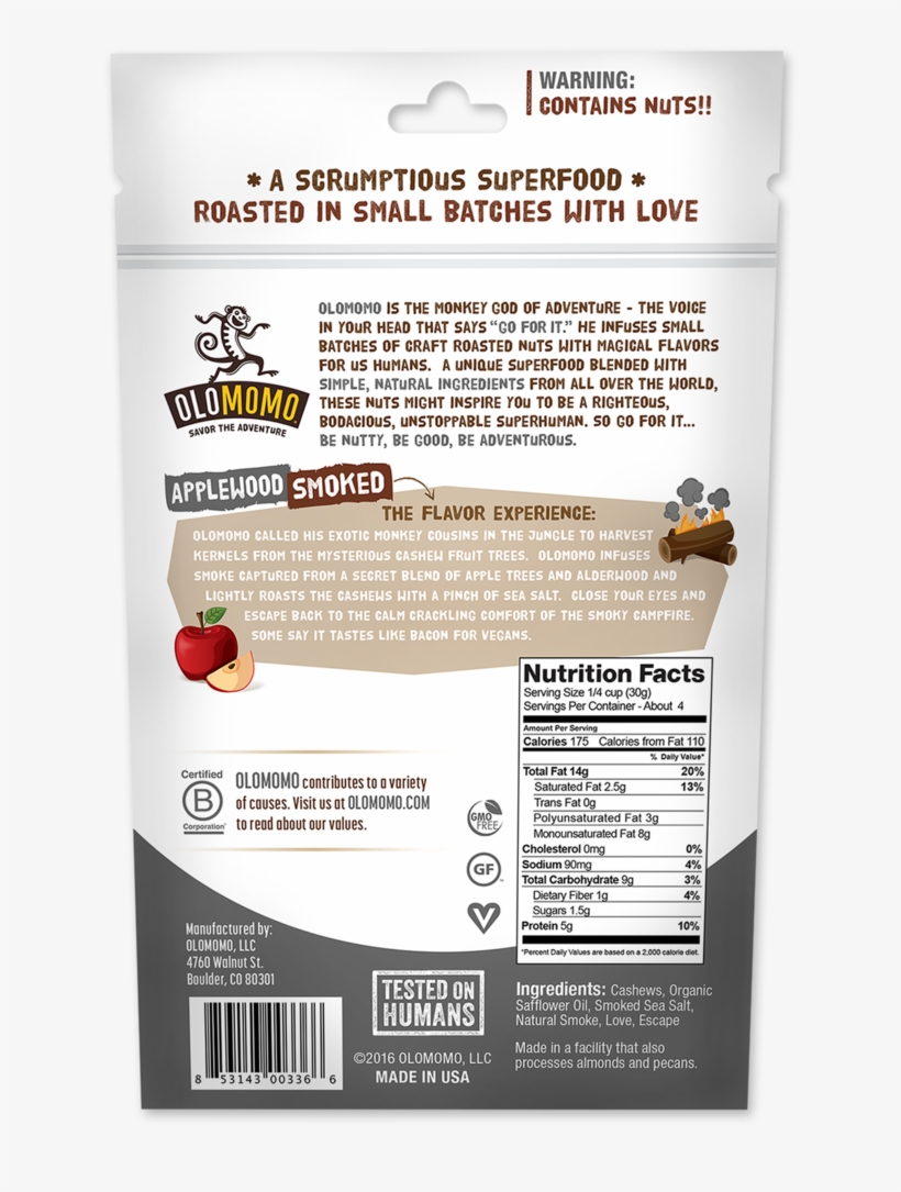 Applewood Smoked Cashews - Olomomo Nut 220115 1 25 Oz Applewood Smoke Cashews, transparent png download