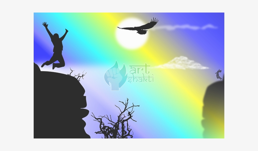 Happiness People Jumping In Air Mountains Eagle Sun - Silhouette, transparent png download