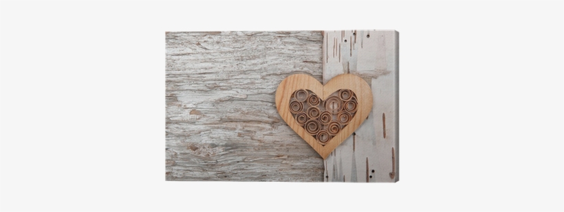 Wooden Decorative Heart On The Birch Bark Canvas Print - Bark, transparent png download