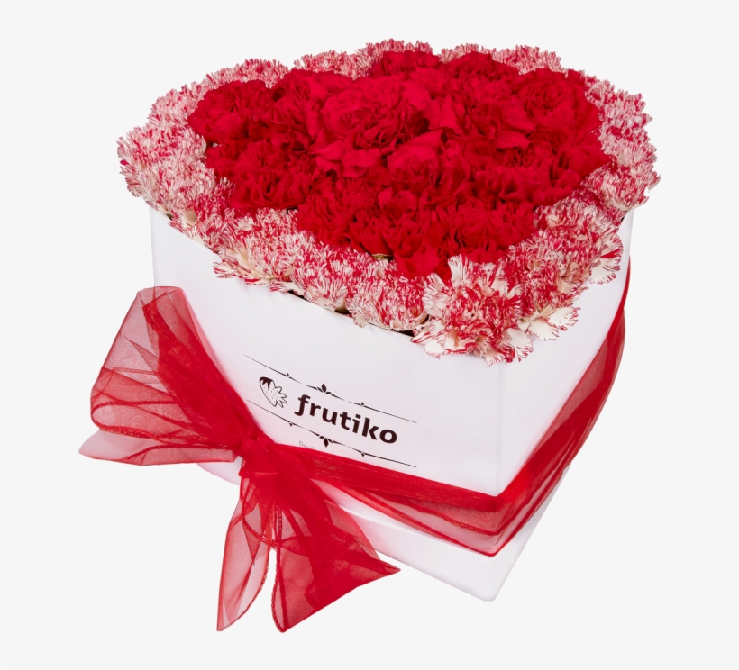 Red And Multi Color Carnations White Heart Box - Flower, transparent png download