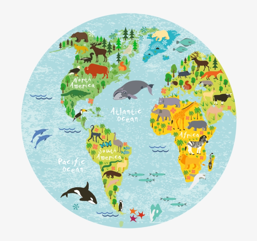 World Map Round Placemat - Animals Around The World Puzzle, transparent png download
