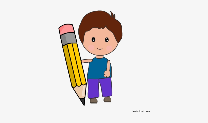 Boy Holding A Big Yellow Pencil, Free Clip Art - Clip Art, transparent png download