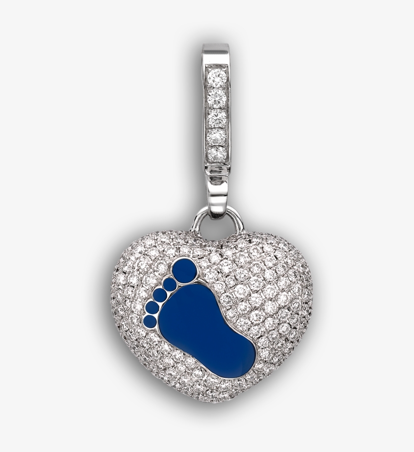 White Gold, Diamond & Blue Enamel Small Baby Foot 'art - Jewellery, transparent png download