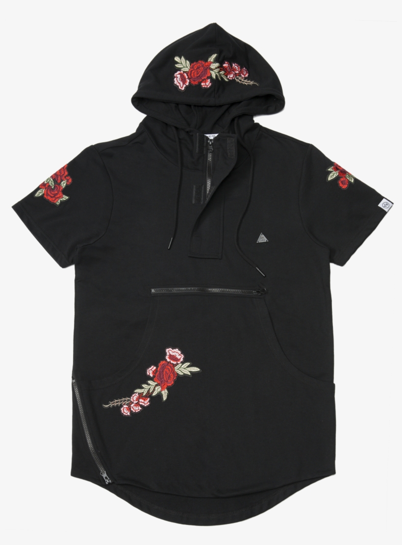 Big Rose Emb Patch Ss Hoodie - Short Sleeve Hoodie Roses, transparent png download