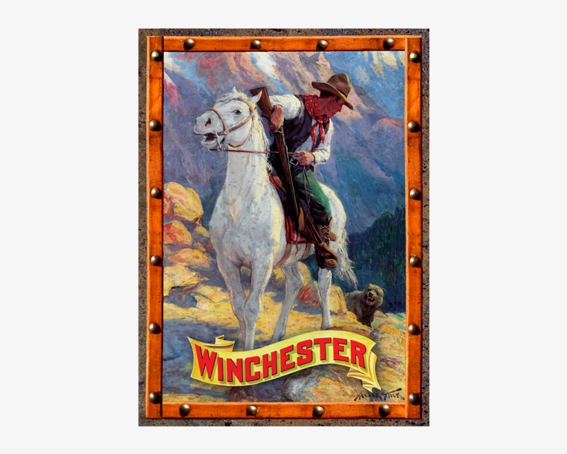 Winchester Cowboy And Bear Tin Sign W1019 - Rockin' W Brand Rockin W Brand Cowboy, transparent png download