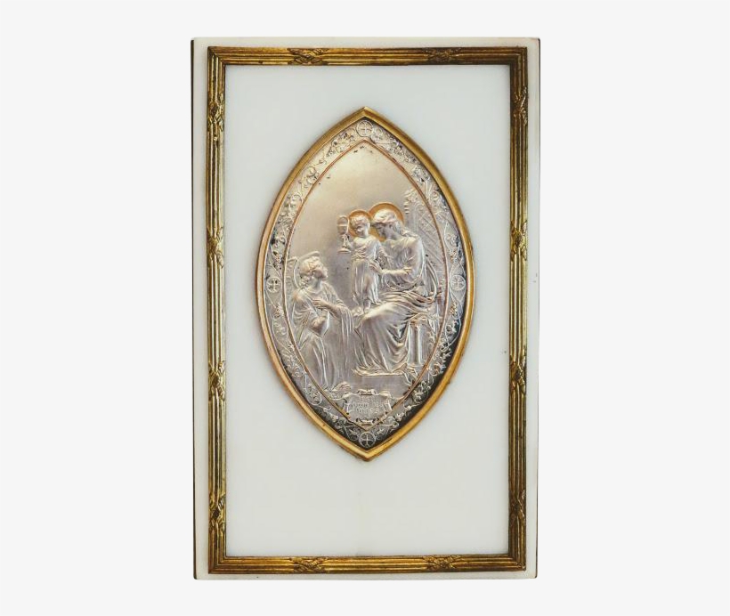 Antique French Silver Plaque On White Marble, Ca - Picture Frame, transparent png download