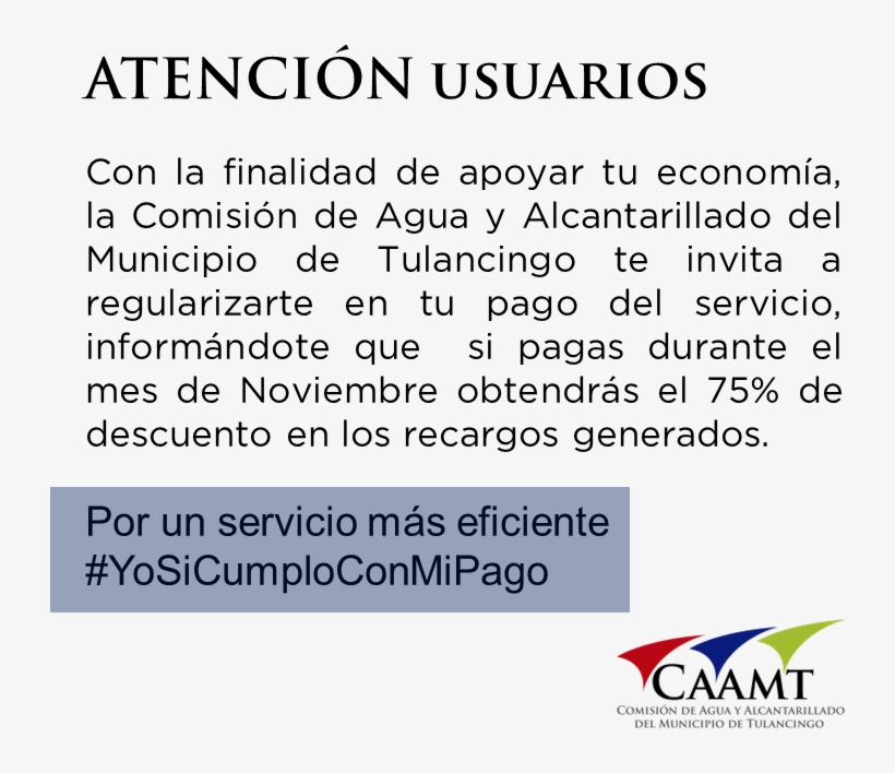 Caamt Realiza Descuentos En Recargos En El Mes De Noviembre - Totally Captivated, transparent png download