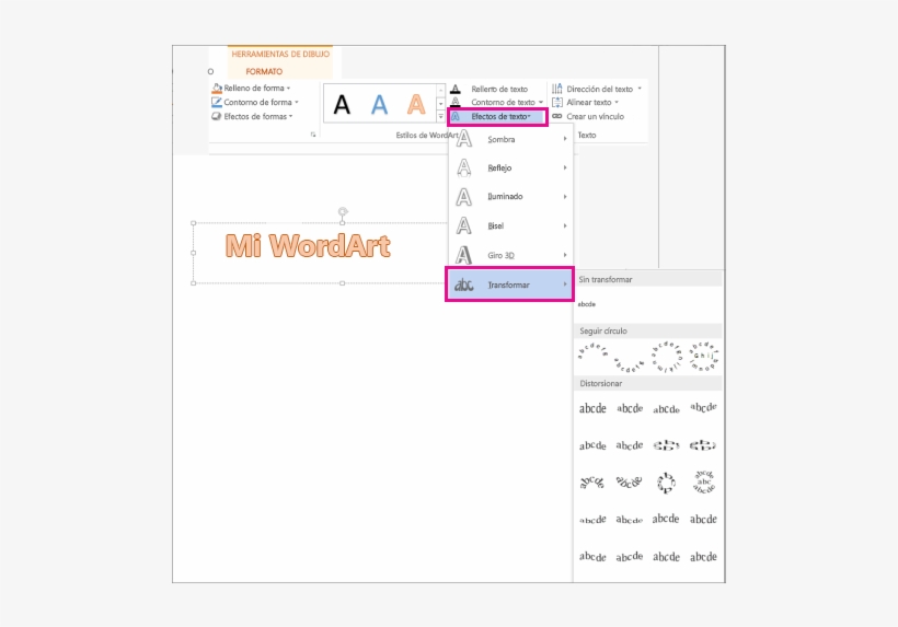Efectos De Texto En La Pestaña De Formato De Herramientas - Transform Gallery Word 2016, transparent png download