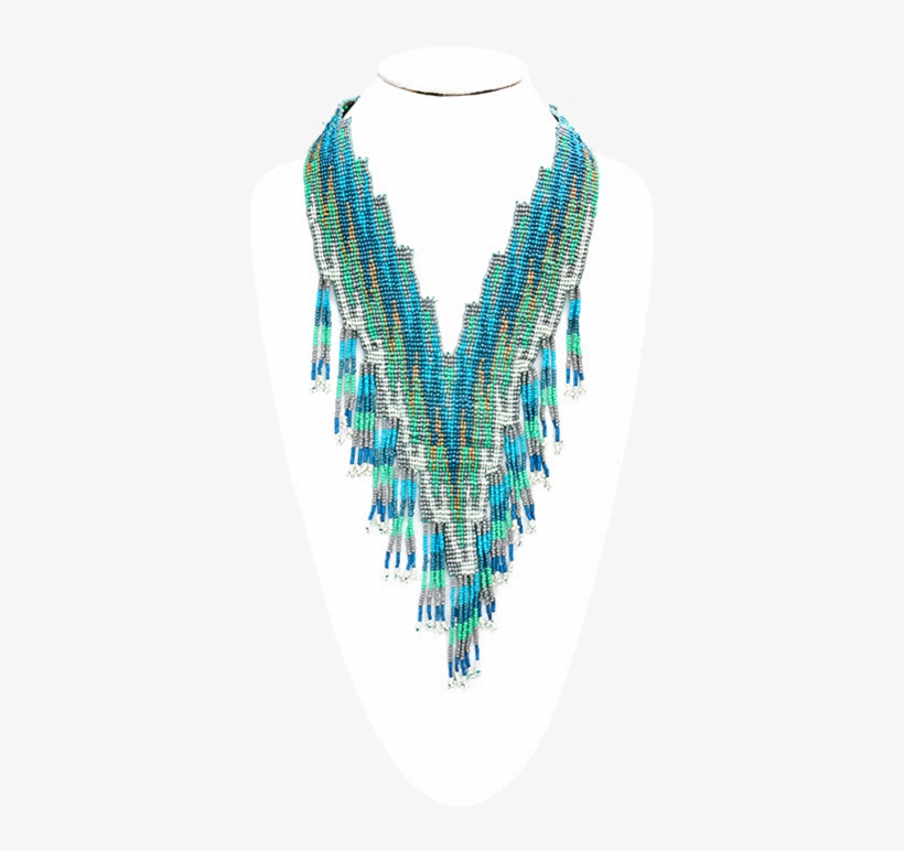 Beaded Fringe Statement Necklace In Blue/mint/gold - Necklace, transparent png download