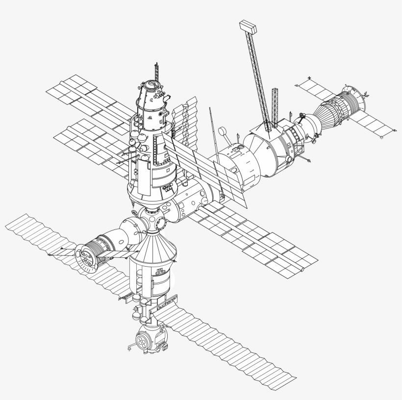 Space Clipart Black And White Download - Draw Mir Space Station, transparent png download