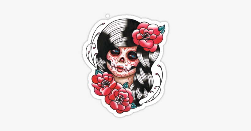 Day Of The Dead Sugar Skull Girl Tattoo Sticker By - Sugar Skull Girl Sticker, transparent png download