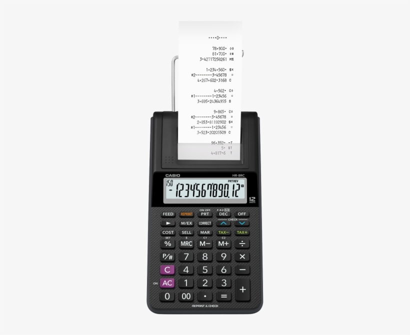 Calculadora Com Bobina Casio Hr 8rc Bk Preta 12 Díg - Printing Calculator, transparent png download