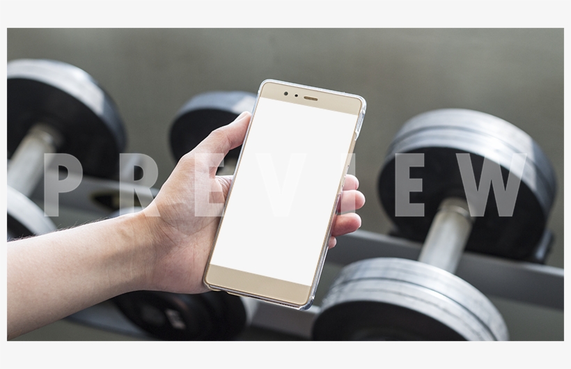 Gold Android Phone Mockup In Front Of Dumbbells - Iphone, transparent png download