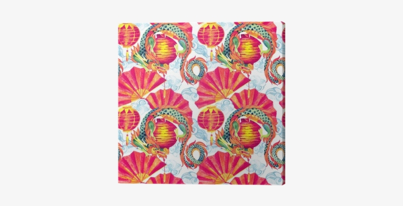 Chinese Dragon Watercolor Seamless Pattern - Watercolor Painting, transparent png download
