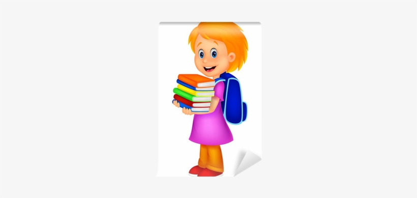 Cartoon Girl Bring Pile Of Books Wall Mural • Pixers® - Cartoon Girl With Books, transparent png download