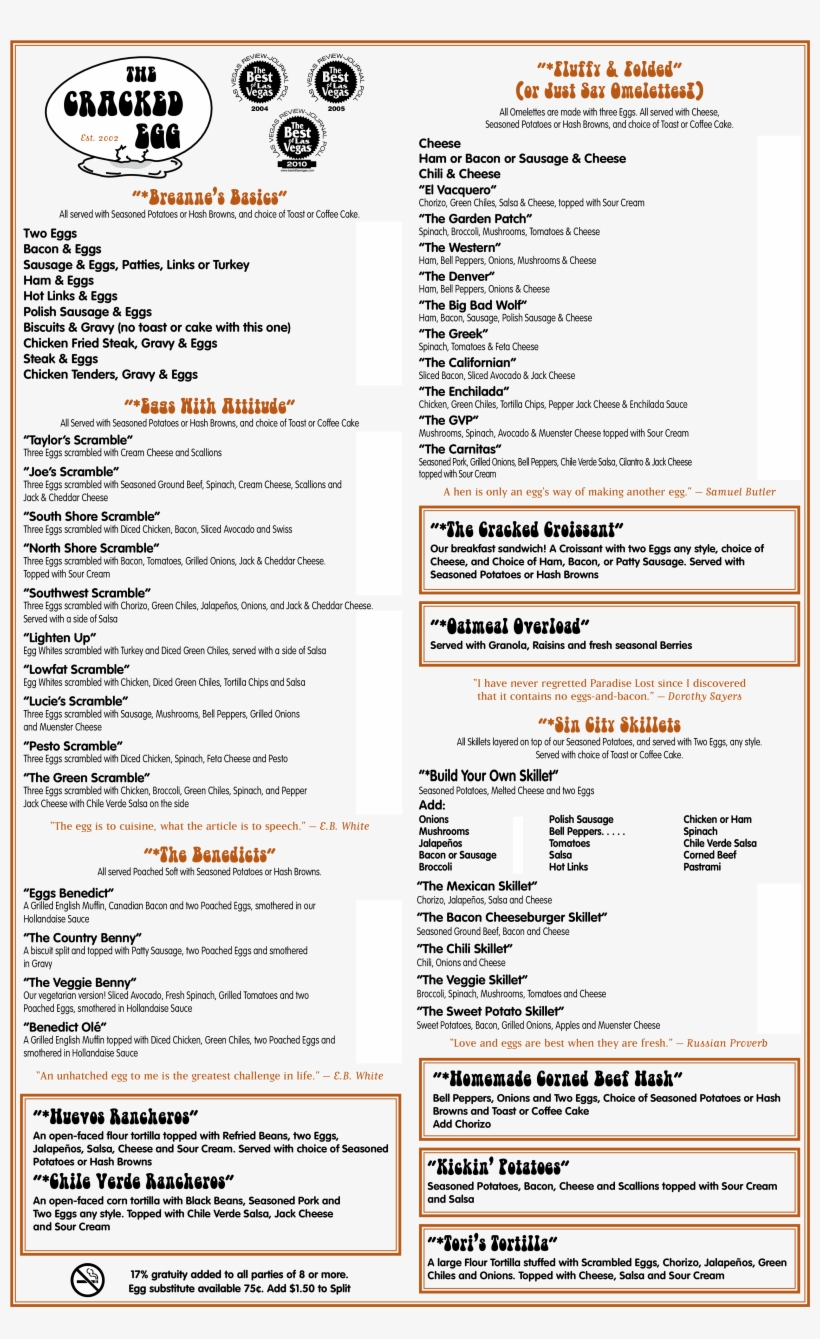 The Restaurant Information Including The The Cracked - The Cracked Egg, transparent png download