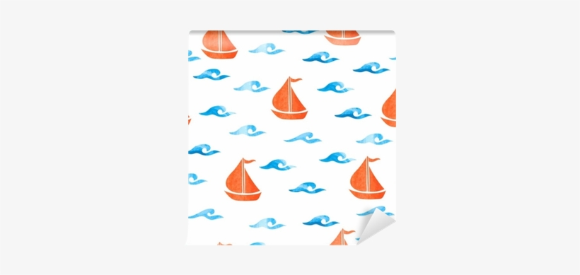 Seamless Sea Pattern With Watercolor Waves Ans Boats - Watercolor Painting, transparent png download
