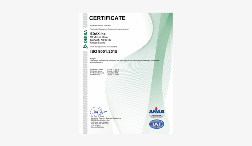 Edax Iso 9001 Certificate - Iso 9000, transparent png download
